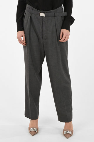 Virgin Wool High Waist Pants With Belt