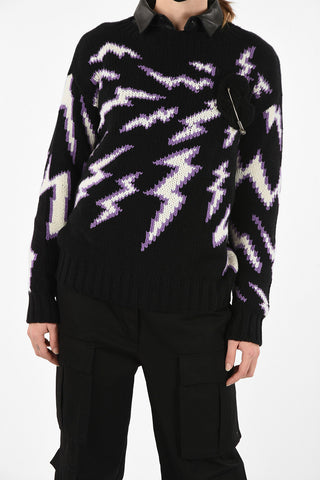 Wool and Cashmere Crewneck Sweater With Brooch