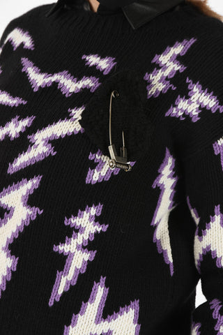 Wool and Cashmere Crewneck Sweater With Brooch