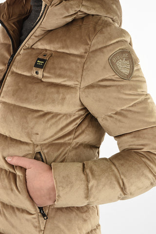 full zip velvet down jacket