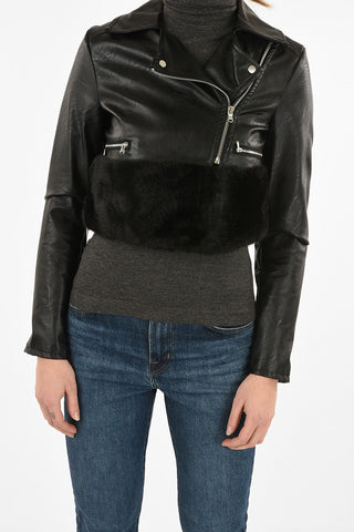 Faux Leather crop ROCK Biker Jackt with Faux Fur Applications
