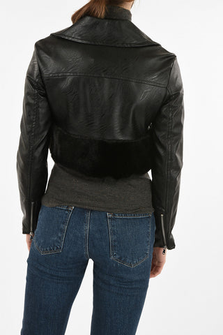 Faux Leather crop ROCK Biker Jackt with Faux Fur Applications