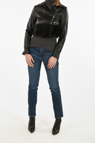 Faux Leather crop ROCK Biker Jackt with Faux Fur Applications