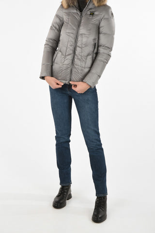 Nylon Down Jacket with Fur