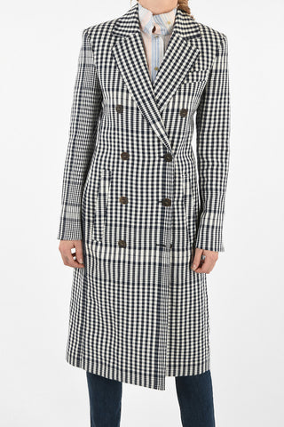 plaid flax double breasted trench