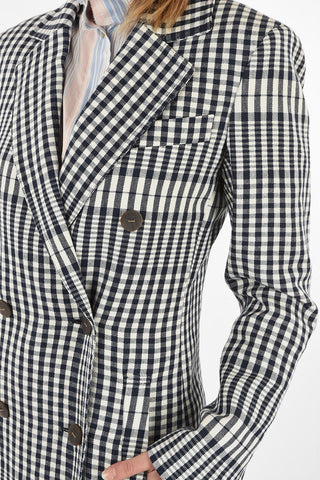 plaid flax double breasted trench