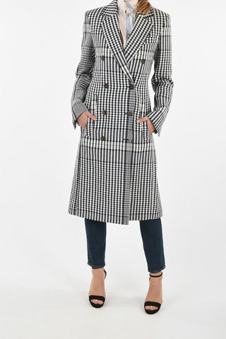 plaid flax double breasted trench