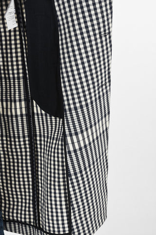 plaid flax double breasted trench