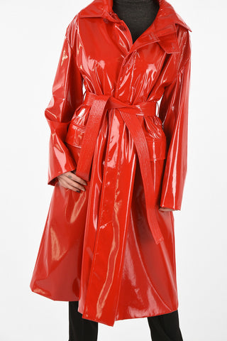 Hidden Closure Waxed Cotton Coat With Belt