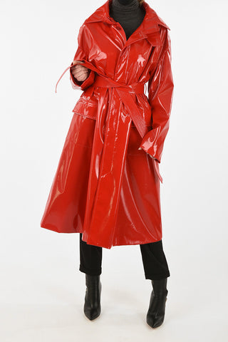 Hidden Closure Waxed Cotton Coat With Belt