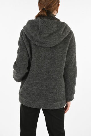 Wool and Cotton Padded Jacket with Zip and Hood 