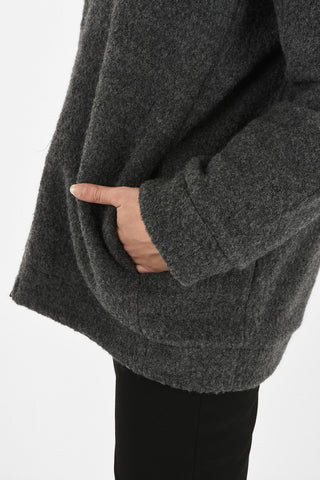 Wool and Cotton Padded Jacket with Zip and Hood 