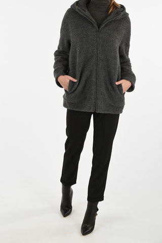 Wool and Cotton Padded Jacket with Zip and Hood 