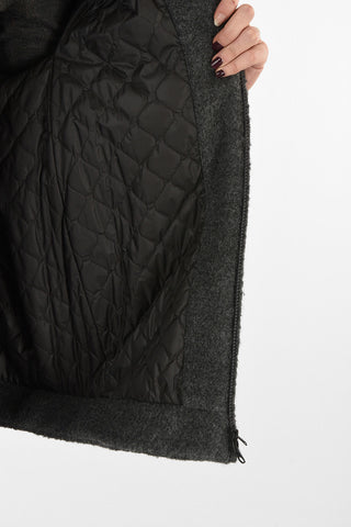 Wool and Cotton Padded Jacket with Zip and Hood 
