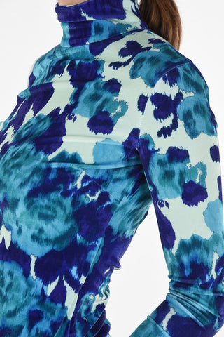 velvet Tie Dye-Print turtle-neck sweater