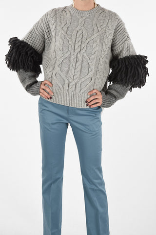 crew-neck fringed aran sweater