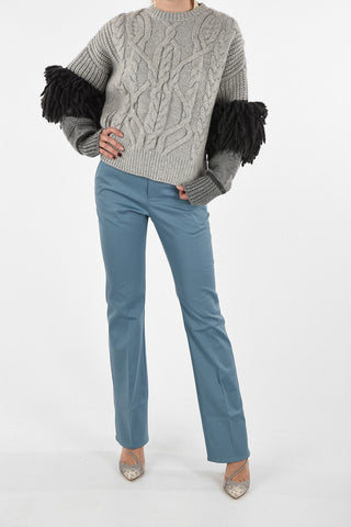 crew-neck fringed aran sweater