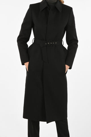 Hidden Closure Cotton Coat With Belt