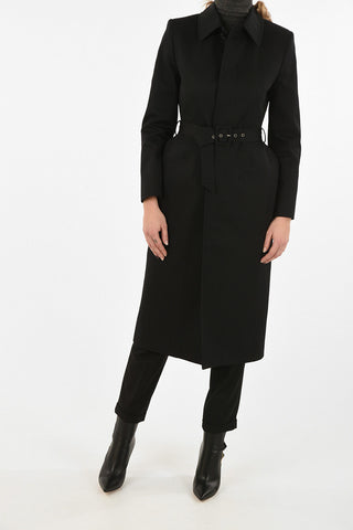 Hidden Closure Cotton Coat With Belt