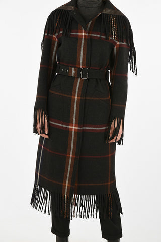 Cappotto Monopetto Con Frange e Cappuccio