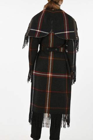 Cappotto Monopetto Con Frange e Cappuccio