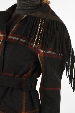 Cappotto Monopetto Con Frange e Cappuccio