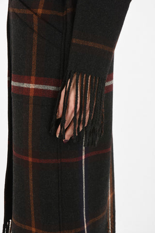 Cappotto Monopetto Con Frange e Cappuccio