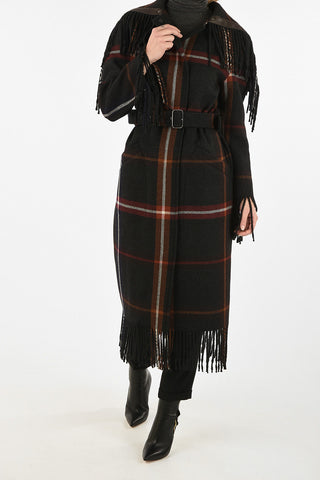 Cappotto Monopetto Con Frange e Cappuccio