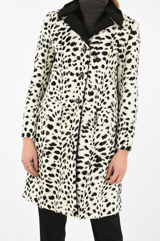 Animal Printed Faux Fur Coat With Jewel Buttons