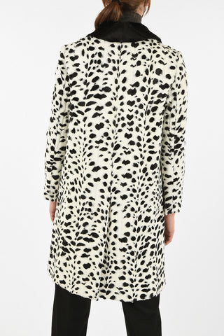 Animal Printed Faux Fur Coat With Jewel Buttons