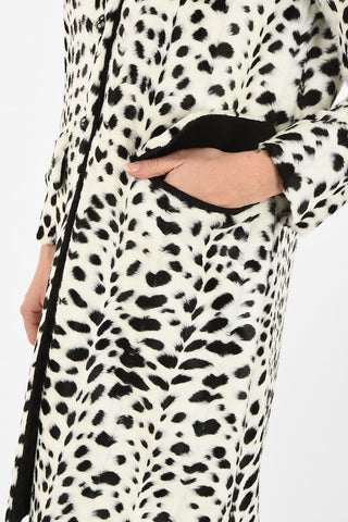 Animal Printed Faux Fur Coat With Jewel Buttons