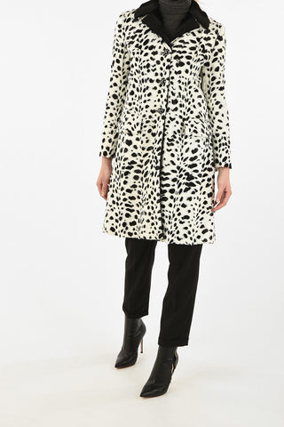 Animal Printed Faux Fur Coat With Jewel Buttons