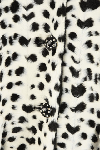 Animal Printed Faux Fur Coat With Jewel Buttons