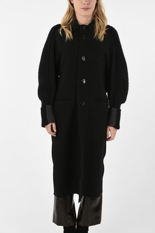 Wool Coat with Knitted Sleeves