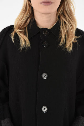 Wool Coat with Knitted Sleeves