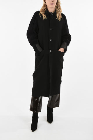 Wool Coat with Knitted Sleeves