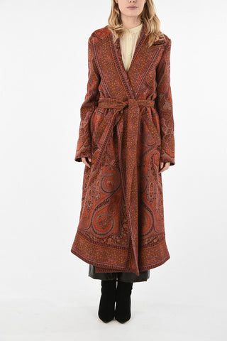 paisley wool single breasted trench