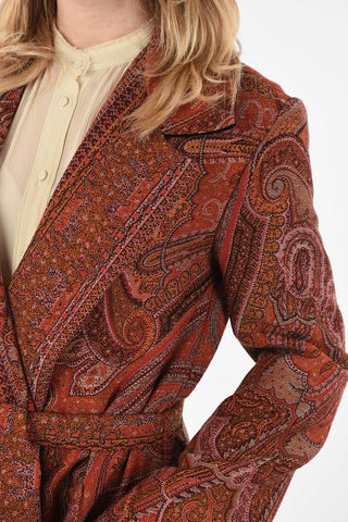 paisley wool single breasted trench