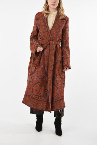 paisley wool single breasted trench