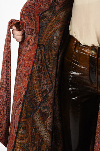 paisley wool single breasted trench