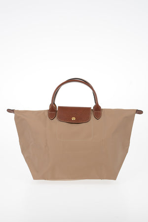 Fabric Tote Bag with Leather Details