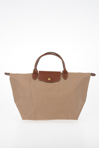 Fabric Tote Bag with Leather Details