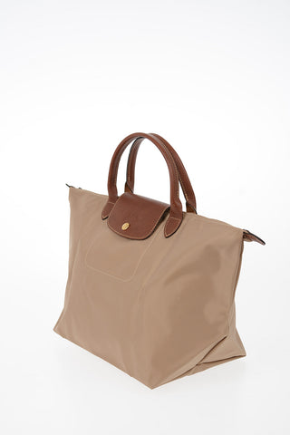 Fabric Tote Bag with Leather Details