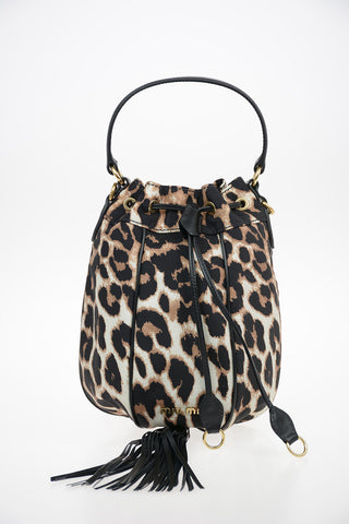 Leopard Printed Bucket Bag with Removable Shoulder Chain