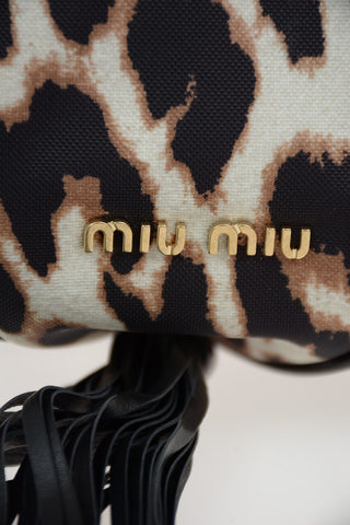 Leopard Printed Bucket Bag with Removable Shoulder Chain