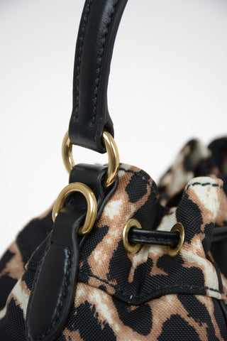 Leopard Printed Bucket Bag with Removable Shoulder Chain