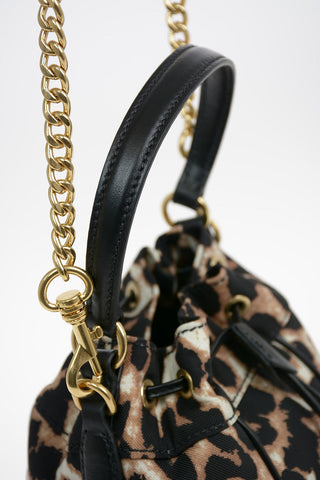 Leopard Printed Bucket Bag with Removable Shoulder Chain