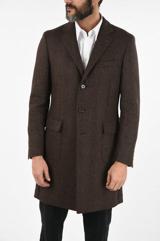 CC COLLECTION three-quarter length 3-button plain herringbone chesterfield coat