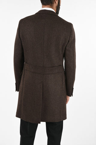 CC COLLECTION three-quarter length 3-button plain herringbone chesterfield coat
