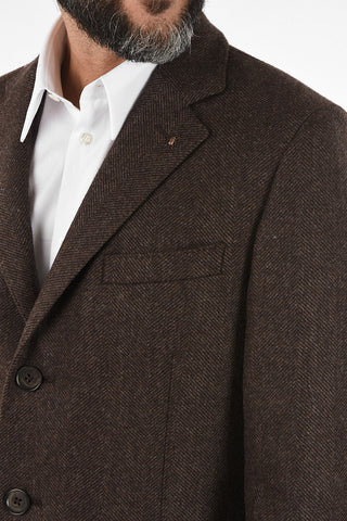 CC COLLECTION three-quarter length 3-button plain herringbone chesterfield coat